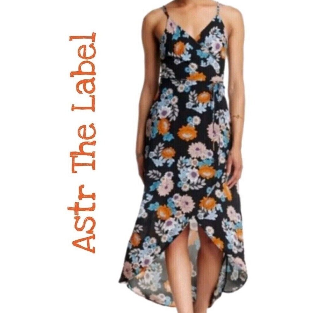Astr Boho Floral Maxi Dress Black Strappy Cross Back Fairycore Lagenlook Summer - Picture 9 of 9